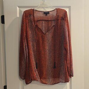 Lane Bryant Red and Black Sheer Blouse